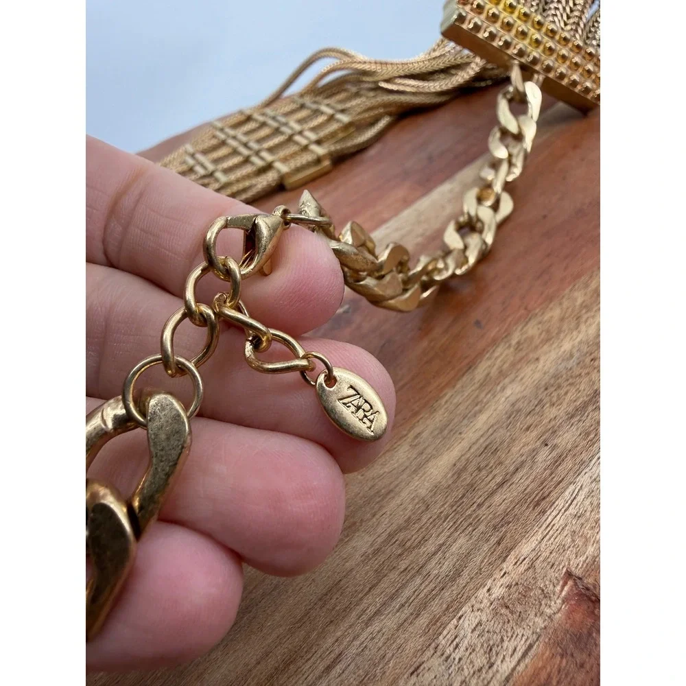 Zara Multi Strand Geometric Plate Chain Belt Women One Size Gold Tone Statement